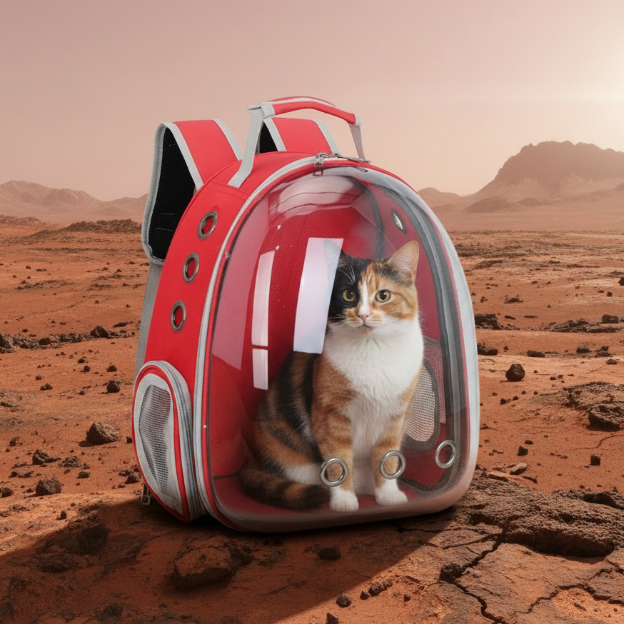Lapjeskat in rode tas op Mars